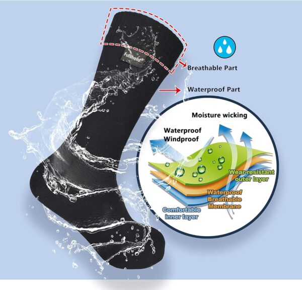 Men’s Waterproof Hiking Socks, Unisex Breathable Outdoor Athletic Hiking Wading Trail Running Skiing Crew Socks - Image 2