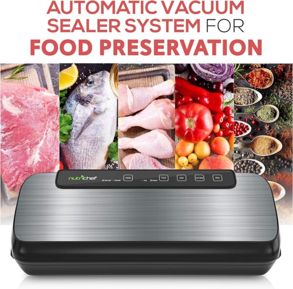 NutriChef Automatic Vacuum Air Sealing System Preservation with Starter Kit Compact Design, Lab Tested, Dry & Moist Food Modes with Led Indicator Lights, 12", Black - Image 7