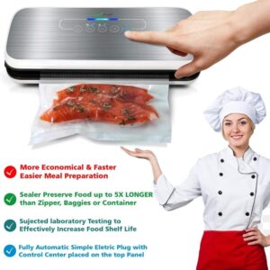 NutriChef Automatic Vacuum Air Sealing System Preservation with Starter Kit Compact Design, Lab Tested, Dry & Moist Food Modes with Led Indicator Lights, 12", Black