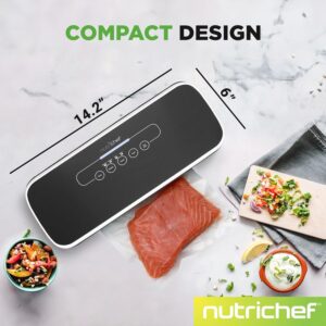 NutriChef Automatic Vacuum Air Sealing System Preservation with Starter Kit Compact Design, Lab Tested, Dry & Moist Food Modes with Led Indicator Lights, 12", Black