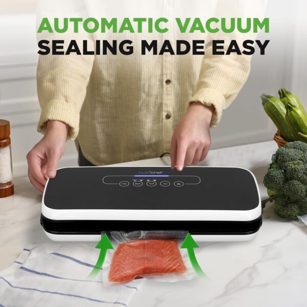 NutriChef Automatic Vacuum Air Sealing System Preservation with Starter Kit Compact Design, Lab Tested, Dry & Moist Food Modes with Led Indicator Lights, 12", Black - Image 19