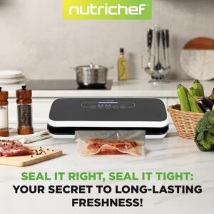 NutriChef Automatic Vacuum Air Sealing System Preservation with Starter Kit Compact Design, Lab Tested, Dry & Moist Food Modes with Led Indicator Lights, 12", Black