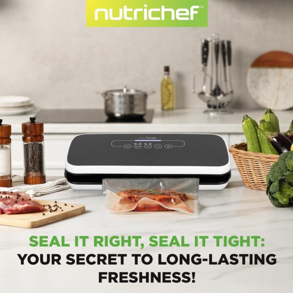 NutriChef Automatic Vacuum Air Sealing System Preservation with Starter Kit Compact Design, Lab Tested, Dry & Moist Food Modes with Led Indicator Lights, 12", Black - Image 22