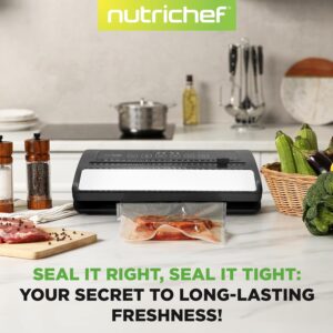 NutriChef Automatic Vacuum Air Sealing System Preservation with Starter Kit Compact Design, Lab Tested, Dry & Moist Food Modes with Led Indicator Lights, 12", Black