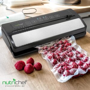 NutriChef Automatic Vacuum Air Sealing System Preservation with Starter Kit Compact Design, Lab Tested, Dry & Moist Food Modes with Led Indicator Lights, 12", Black