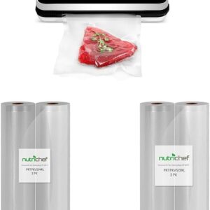 NutriChef Automatic Vacuum Air Sealing System Preservation with Starter Kit Compact Design, Lab Tested, Dry & Moist Food Modes with Led Indicator Lights, 12", Black