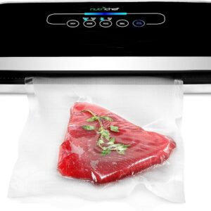 NutriChef Automatic Vacuum Air Sealing System Preservation with Starter Kit Compact Design, Lab Tested, Dry & Moist Food Modes with Led Indicator Lights, 12", Black