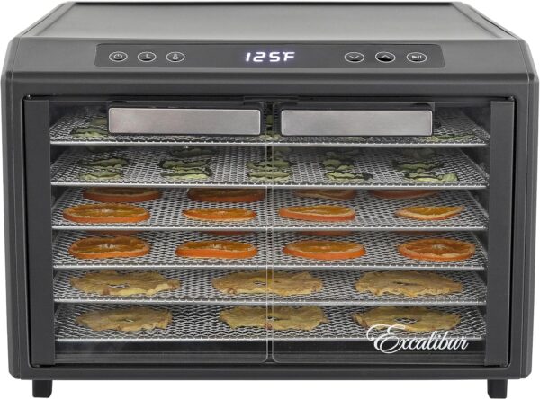 Excalibur Electric Food Dehydrator Performance Series 6-Tray with Adjustable Temperature Control Includes Stainless Steel Drying Trays Glass Door Top View Window and LED Display Progress Bar, Black - Image 13