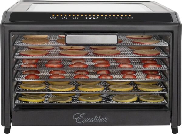 Excalibur Electric Food Dehydrator Performance Series 6-Tray with Adjustable Temperature Control Includes Stainless Steel Drying Trays Glass Door Top View Window and LED Display Progress Bar, Black - Image 24