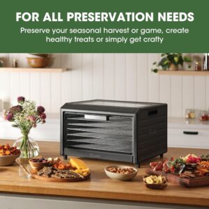 Excalibur Electric Food Dehydrator Performance Series 6-Tray with Adjustable Temperature Control Includes Stainless Steel Drying Trays Glass Door Top View Window and LED Display Progress Bar, Black