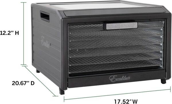 Excalibur Electric Food Dehydrator Performance Series 6-Tray with Adjustable Temperature Control Includes Stainless Steel Drying Trays Glass Door Top View Window and LED Display Progress Bar, Black - Image 29