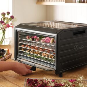 Excalibur Electric Food Dehydrator Performance Series 6-Tray with Adjustable Temperature Control Includes Stainless Steel Drying Trays Glass Door Top View Window and LED Display Progress Bar, Black