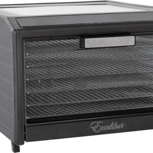 Excalibur Electric Food Dehydrator Performance Series 6-Tray with Adjustable Temperature Control Includes Stainless Steel Drying Trays Glass Door Top View Window and LED Display Progress Bar, Black