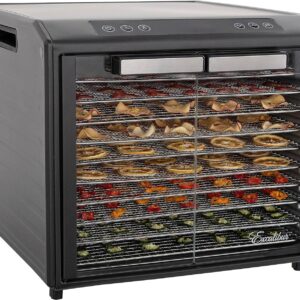 Excalibur Electric Food Dehydrator Performance Series 6-Tray with Adjustable Temperature Control Includes Stainless Steel Drying Trays Glass Door Top View Window and LED Display Progress Bar, Black