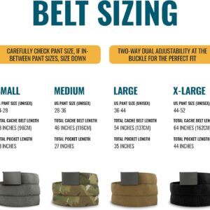 WAZOO Cache Belt, Anti-Theft Everyday Carry Belt for Travel and Outdoors - Stainless-Steel Buckle, Hidden Sleeve, Made in USA