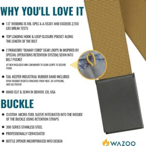 WAZOO Cache Belt, Anti-Theft Everyday Carry Belt for Travel and Outdoors - Stainless-Steel Buckle, Hidden Sleeve, Made in USA