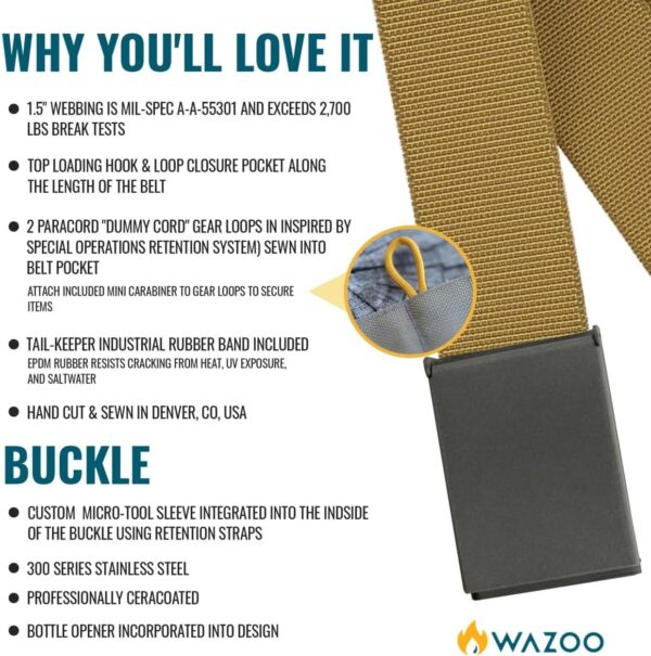 WAZOO Cache Belt, Anti-Theft Everyday Carry Belt for Travel and Outdoors - Stainless-Steel Buckle, Hidden Sleeve, Made in USA - Image 5