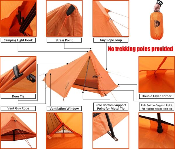 1 Person Trekking Pole Tent for Backpacking (Trekking Poles not included) - Image 5