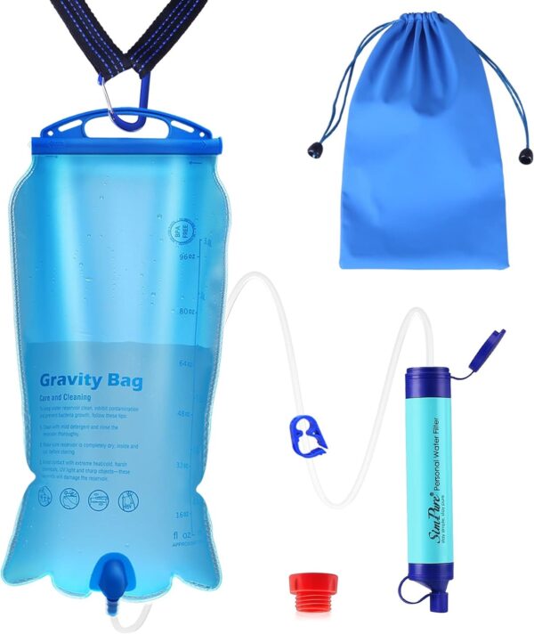 SimPure Gravity Water Filter, Portable Gravity-Fed Water Purifier with 3L Gravity Bag, Tree Strap, BPA Free Survival Gear and Equipment for Camping Hiking Emergency Preparedness