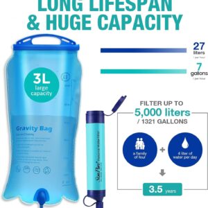 SimPure Gravity Water Filter, Portable Gravity-Fed Water Purifier with 3L Gravity Bag, Tree Strap, BPA Free Survival Gear and Equipment for Camping Hiking Emergency Preparedness