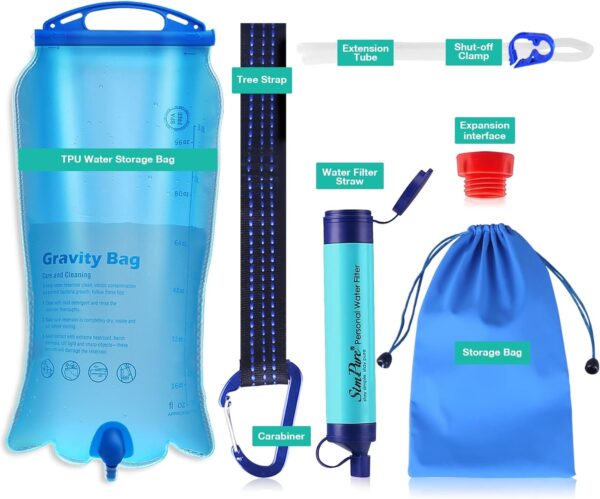 SimPure Gravity Water Filter, Portable Gravity-Fed Water Purifier with 3L Gravity Bag, Tree Strap, BPA Free Survival Gear and Equipment for Camping Hiking Emergency Preparedness - Image 9