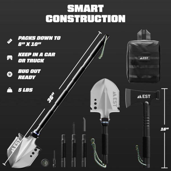 Camp Axe and Folding Survival Shovel 20-in-1 Heavyduty Compact Military Multitool Hatchet for Off Roading, Camping, Survivalist and Emergency - Lifetime Replacement - Image 3