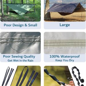 Hammock Camping with Rain Fly Tarp and Net, Portable Camping Hammock Double Tree Hammock Outdoor Indoor Backpacking Travel & Survival, 2 Tree Straps,100% Waterproof