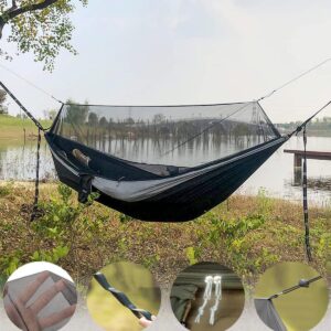 Hammock Camping with Rain Fly Tarp and Net, Portable Camping Hammock Double Tree Hammock Outdoor Indoor Backpacking Travel & Survival, 2 Tree Straps,100% Waterproof