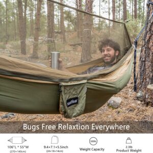 Hammock Camping with Rain Fly Tarp and Net, Portable Camping Hammock Double Tree Hammock Outdoor Indoor Backpacking Travel & Survival, 2 Tree Straps,100% Waterproof