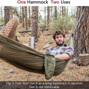 Hammock Camping with Rain Fly Tarp and Net, Portable Camping Hammock Double Tree Hammock Outdoor Indoor Backpacking Travel & Survival, 2 Tree Straps,100% Waterproof