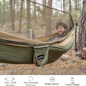 Hammock Camping with Rain Fly Tarp and Net, Portable Camping Hammock Double Tree Hammock Outdoor Indoor Backpacking Travel & Survival, 2 Tree Straps,100% Waterproof