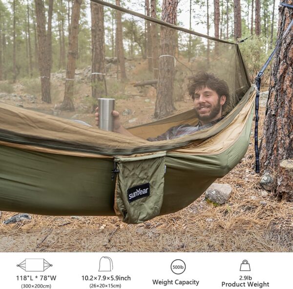 Hammock Camping with Rain Fly Tarp and Net, Portable Camping Hammock Double Tree Hammock Outdoor Indoor Backpacking Travel & Survival, 2 Tree Straps,100% Waterproof - Image 15