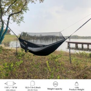 Hammock Camping with Rain Fly Tarp and Net, Portable Camping Hammock Double Tree Hammock Outdoor Indoor Backpacking Travel & Survival, 2 Tree Straps,100% Waterproof