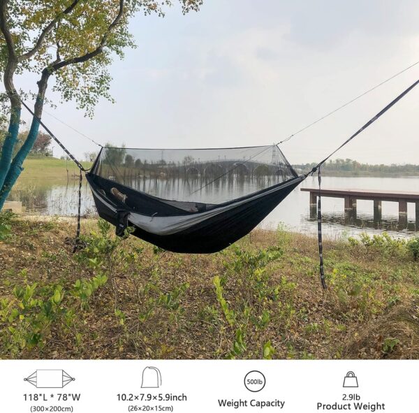 Hammock Camping with Rain Fly Tarp and Net, Portable Camping Hammock Double Tree Hammock Outdoor Indoor Backpacking Travel & Survival, 2 Tree Straps,100% Waterproof - Image 18