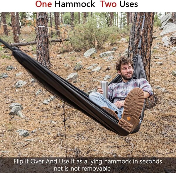 Hammock Camping with Rain Fly Tarp and Net, Portable Camping Hammock Double Tree Hammock Outdoor Indoor Backpacking Travel & Survival, 2 Tree Straps,100% Waterproof - Image 19