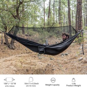 Hammock Camping with Rain Fly Tarp and Net, Portable Camping Hammock Double Tree Hammock Outdoor Indoor Backpacking Travel & Survival, 2 Tree Straps,100% Waterproof