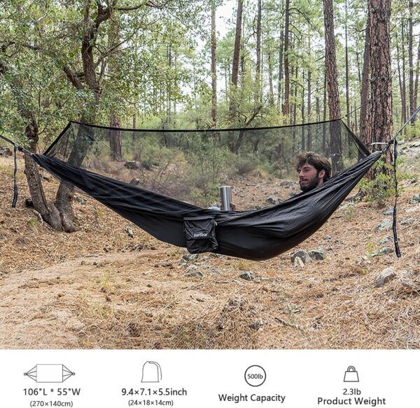 Hammock Camping with Rain Fly Tarp and Net, Portable Camping Hammock Double Tree Hammock Outdoor Indoor Backpacking Travel & Survival, 2 Tree Straps,100% Waterproof - Image 22