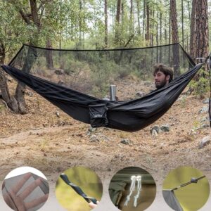 Hammock Camping with Rain Fly Tarp and Net, Portable Camping Hammock Double Tree Hammock Outdoor Indoor Backpacking Travel & Survival, 2 Tree Straps,100% Waterproof