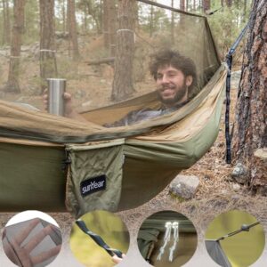 Hammock Camping with Rain Fly Tarp and Net, Portable Camping Hammock Double Tree Hammock Outdoor Indoor Backpacking Travel & Survival, 2 Tree Straps,100% Waterproof