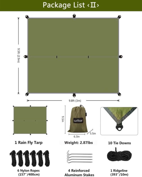 Hammock Camping with Rain Fly Tarp and Net, Portable Camping Hammock Double Tree Hammock Outdoor Indoor Backpacking Travel & Survival, 2 Tree Straps,100% Waterproof - Image 33