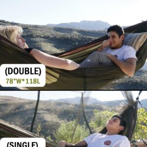 Camping Hammock, Portable Double Hammock with Net, 2 Person Hammock Tent with 2 * 10ft Straps, Best for Outdoor Hiking Survival Travel