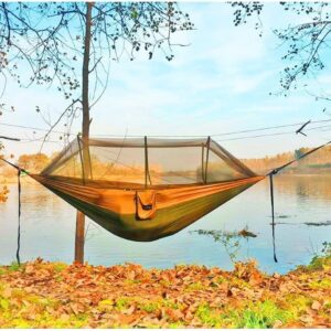 Camping Hammock, Portable Double Hammock with Net, 2 Person Hammock Tent with 2 * 10ft Straps, Best for Outdoor Hiking Survival Travel