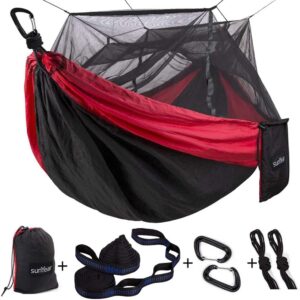 Camping Hammock, Portable Double Hammock with Net, 2 Person Hammock Tent with 2 * 10ft Straps, Best for Outdoor Hiking Survival Travel