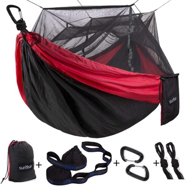 Camping Hammock, Portable Double Hammock with Net, 2 Person Hammock Tent with 2 * 10ft Straps, Best for Outdoor Hiking Survival Travel - Image 7