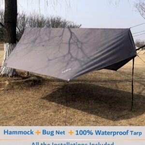 Camping Hammock, Portable Double Hammock with Net, 2 Person Hammock Tent with 2 * 10ft Straps, Best for Outdoor Hiking Survival Travel