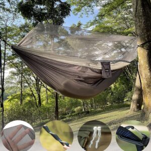 Camping Hammock, Portable Double Hammock with Net, 2 Person Hammock Tent with 2 * 10ft Straps, Best for Outdoor Hiking Survival Travel