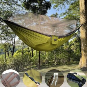 Camping Hammock, Portable Double Hammock with Net, 2 Person Hammock Tent with 2 * 10ft Straps, Best for Outdoor Hiking Survival Travel