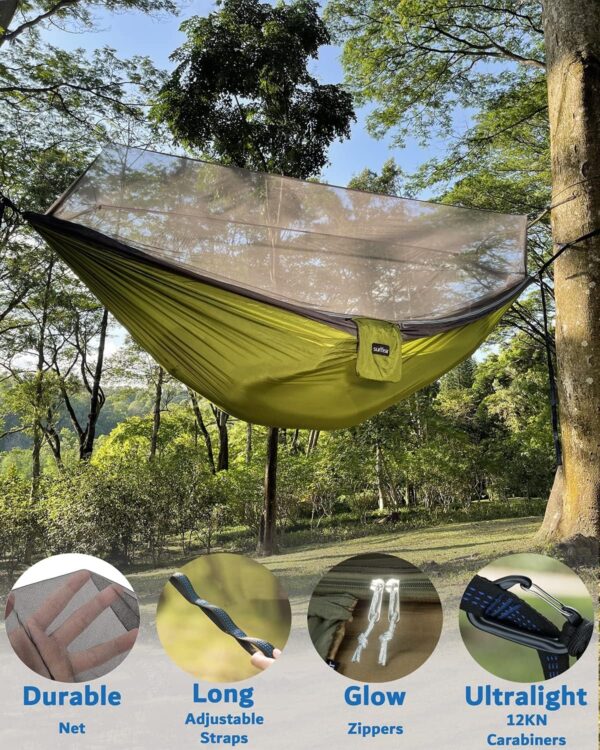 Camping Hammock, Portable Double Hammock with Net, 2 Person Hammock Tent with 2 * 10ft Straps, Best for Outdoor Hiking Survival Travel - Image 20