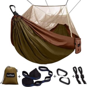 Camping Hammock, Portable Double Hammock with Net, 2 Person Hammock Tent with 2 * 10ft Straps, Best for Outdoor Hiking Survival Travel