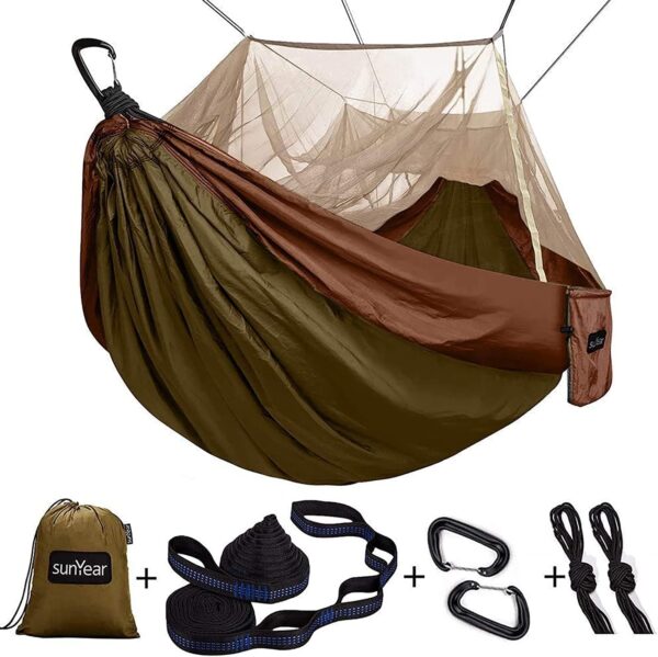 Camping Hammock, Portable Double Hammock with Net, 2 Person Hammock Tent with 2 * 10ft Straps, Best for Outdoor Hiking Survival Travel - Image 22